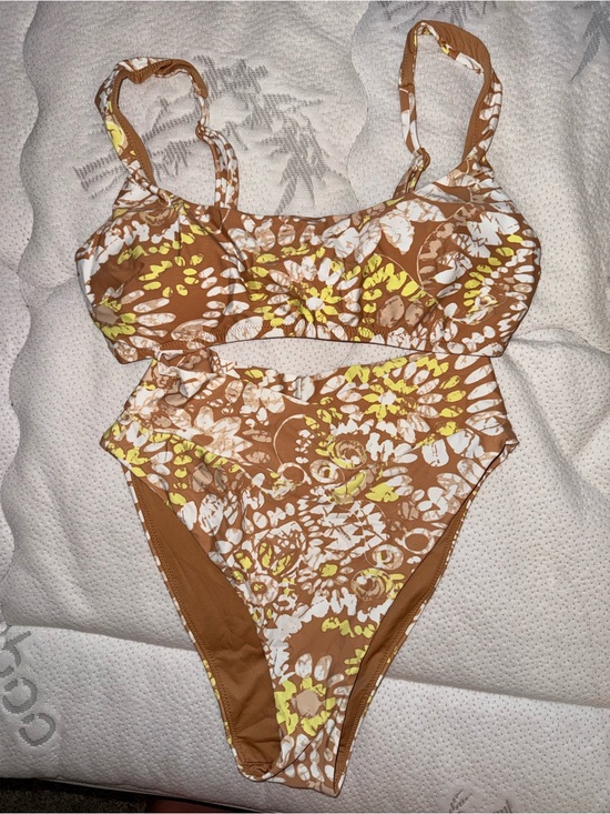 aerie Other - aerie Brown Swimsuit with White and Yellow Print